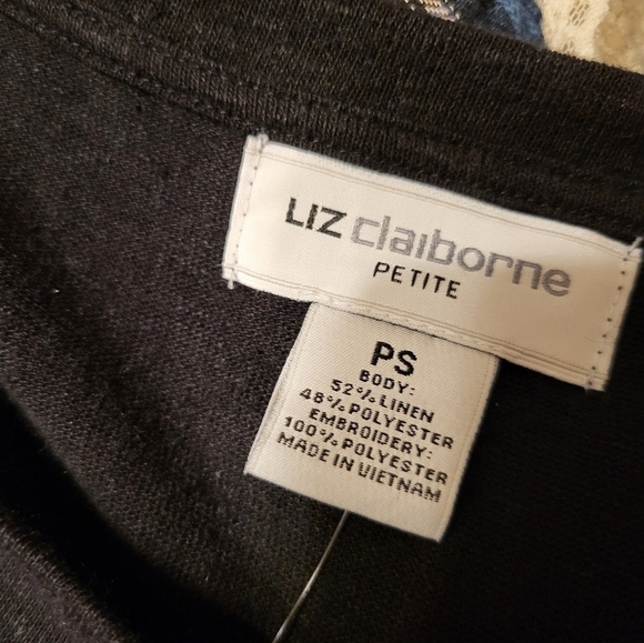 Liz Claiborne Petite Small black with Embroidered linen top - Picture 6 of 10